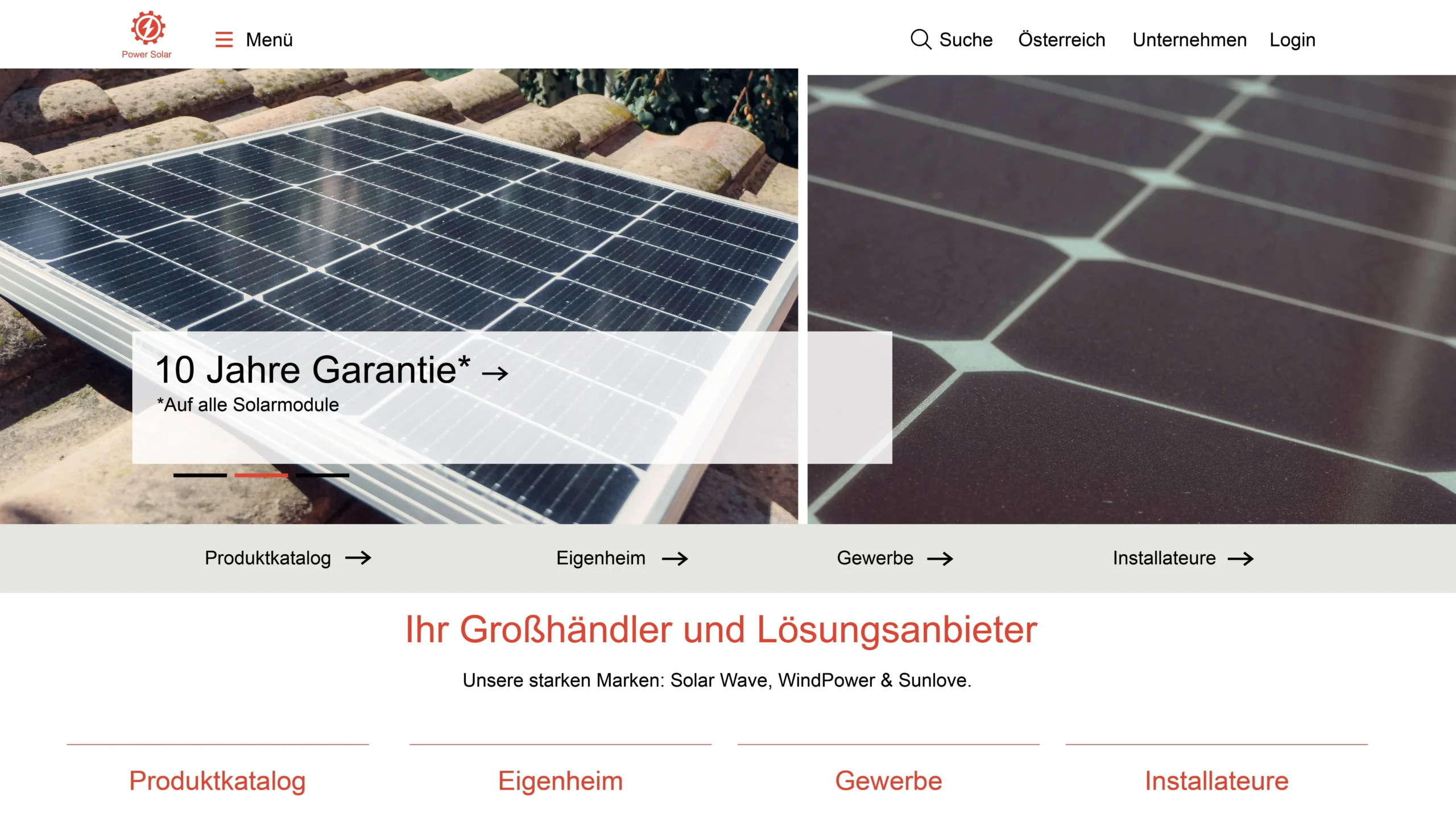 Website Neugestaltung Solar vorher